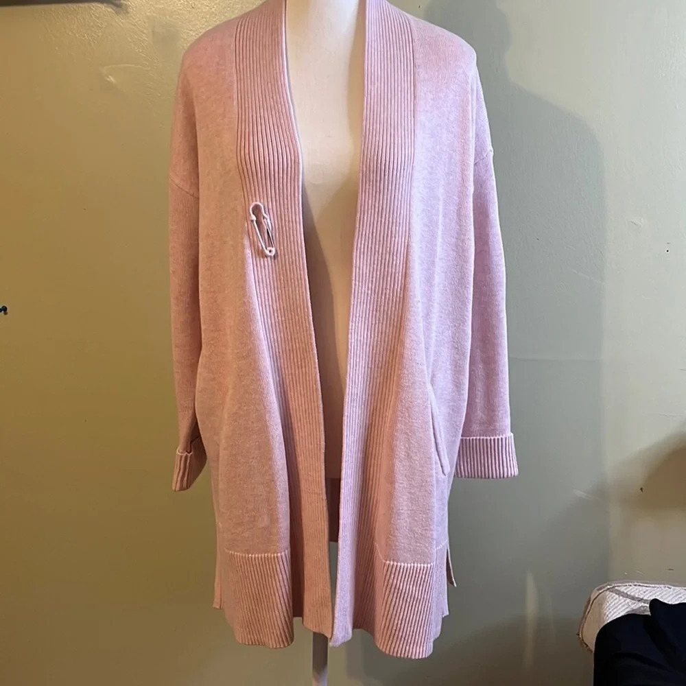 J. Jill open front Oversized longline safety pin wool silk cardigan, size SP